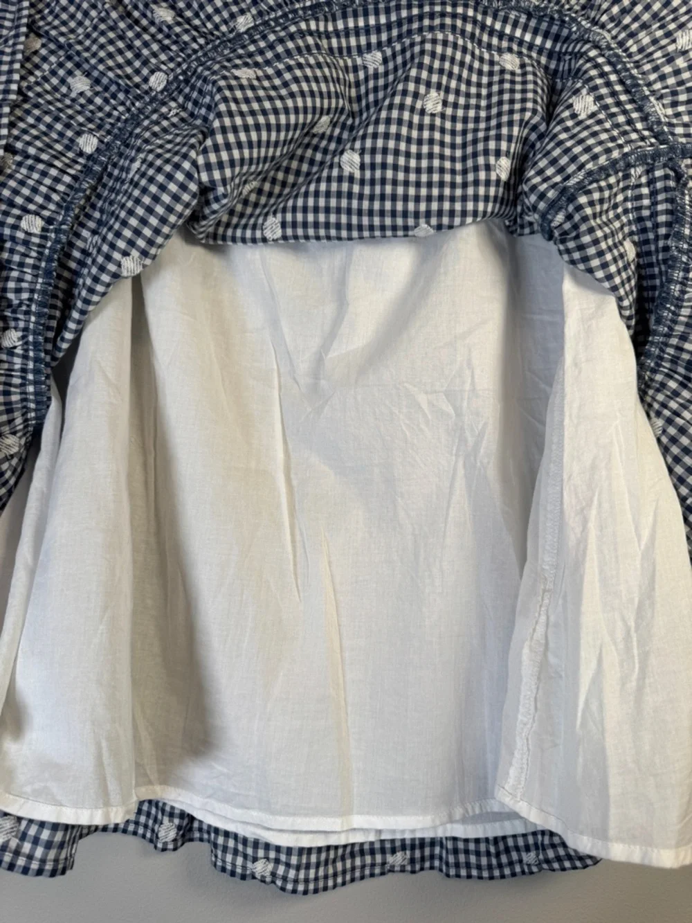NWOT MADEWELL Tiered Mini Skirt Blue Gingham Check Embroidered Dots Size XL